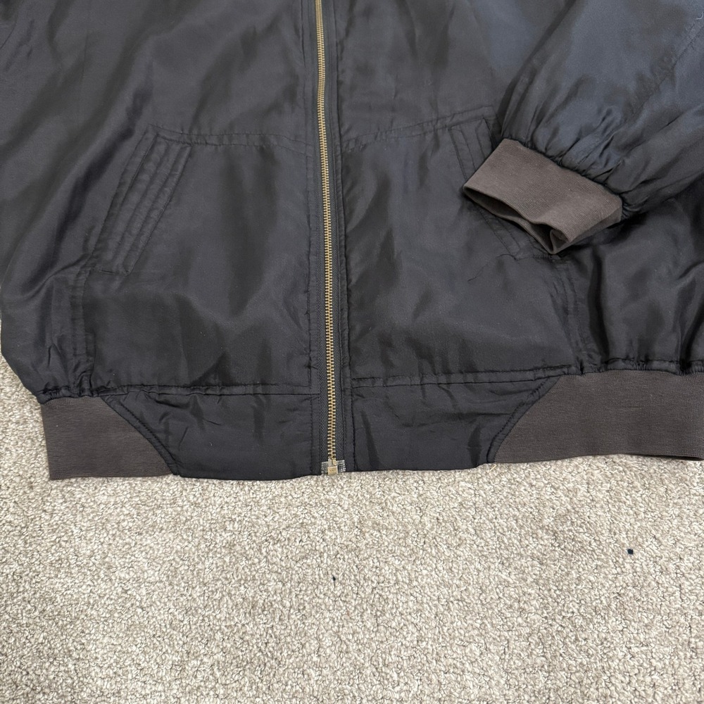 Vintage Black Silk Bomber Jacket Men's Large Zip Front Ribbed Cuffs Roevelle - Picture 5 of 12